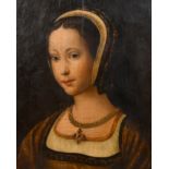 Early 16th Century English School. Bust Portrait of Young Tudor Girl wearing Court Jewels, Oil on