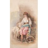Late 19th Century Turkish School. A Young Girl with a Goat, Watercolour, 17.25" x 10.25" (43.8 x