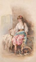 Late 19th Century Turkish School. A Young Girl with a Goat, Watercolour, 17.25" x 10.25" (43.8 x