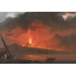 19th Century Italian School. Vesuvius Erupting by Moonlight, Gouache, 8.25" x 12" (21 x 30.5cm)