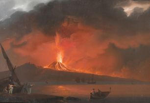 19th Century Italian School. Vesuvius Erupting by Moonlight, Gouache, 8.25" x 12" (21 x 30.5cm)