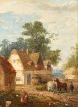 Circle of Georgina Lara (act.1840-1880) British. 'Rural Cottage Scene', Oil on canvas, Bears