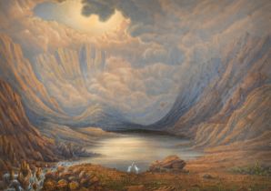 Circle of John Martin (1789-1854) British. A Mystical Landscape, Watercolour, 15.75" x 22.5" (40 x
