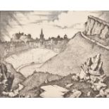 Murray McPherson Tod (1909-1974) British. "Edinburgh from Sailsbury Crags", Etching, Signed in