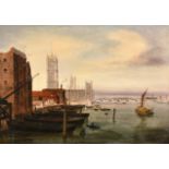 Sarah Louise Kilpack (1839-1909) British. A Thames Scene, Oil on canvas, Signed, 11.5" x 17.5" (29.2