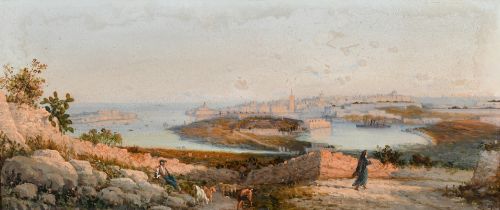 Luigi Maria Galea (1847-1917) Maltese. A View of Sliema and Valletta, Malta, Oil on board, Signed,