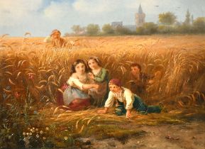 Robert Favelle (1820-1886) Dutch/French. Children Hiding in the Corn, Oil on panel, Signed and Dated