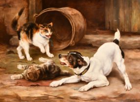 Lucy Ann Leavers (1845-1915) British. Playtime, Oil on canvas, Signed, 24" x 32" (61 x 81.3cm)