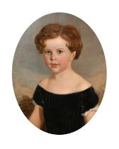 19th Century English School. Bust Portrait of a Young Girl, Oil on canvas, Oval, 21.5" x 17.25" (