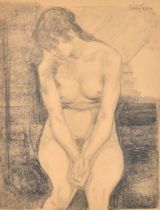 Emile Fabry (1865-1966) Belgian. Study of a Seated Nude, Charcoal, Signed in pencil, 15.5" x 12.