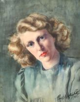 Paul Nietsche (1885-1950) Ukrainian. Bust Portrait of a Lady, Watercolour, Signed and dated 1945,