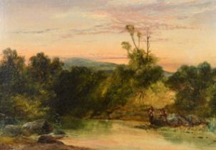 Ralph Stubbs (1774-1845) British. A River Landscape with Figures Fishing, Oil on canvas, Signed, 10"