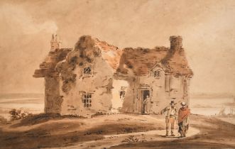 Amelia Long (Lady Farnborough) (1762-1837) British. Study of a Cottage with Figures, Watercolour,