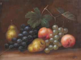 Edwin Steele (1839-1919) British. Still Life of Fruit, Oil on board, Signed, in a maple frame, 11.