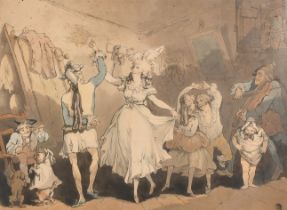 After Thomas Rowlandson (1756-1827) British. "A French Family", Hand coloured etching and aquatint