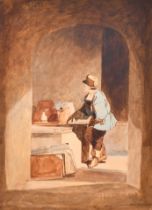 John Sell Cotman and Studio (1782-1842) British. "Study of an Artist Standing in a Studio with his