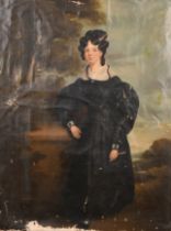 19th Century European School. Full Length Portrait of a Lady, Oil on unstretched canvas, 30" x