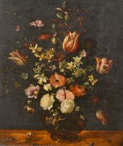 17th Century Dutch School. Still Life of Flowers in a Decorated Vase, Oil on panel, Signed with