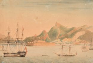 Circle of Friedrich Hagedorn (1814-1889) German. A Coastal Scene with Shipping off Botafogo Bay, Rio