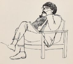 Alberto Morrocco (1917-1998) British. Study of a Seated Man, Ink, Inscribed on label verso, 5.75"