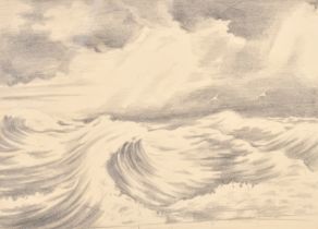 20th Century English School. Stormy Seas, Pencil, Mounted, unframed 7.25" x 9.75" (18.4 x 24.7cm)