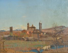 Circle of Giovanni Costa (1826-1903) Italian. An Umbrian Landscape, Oil on canvas, In a fine gilt