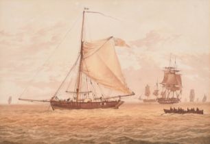 William Joy (1805-1859) British. Sailing Vessels in Open Water, Watercolour, 9.5" x 14" (24.1 x 35.