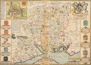 John Speed (1552-1629) British. "Hantshire", Map in colours, double glazed, 14.75" x 19.75" (37.5