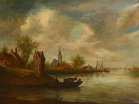 Jean Lacner (19th-20th Century) European. An Evening River Landscape, Oil on canvas, Signed and