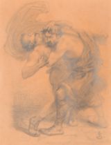 Jan Styka (1858-1925) Polish/French. "Ursus Fighting Croton", Pencil, Signed with initials, 20" x