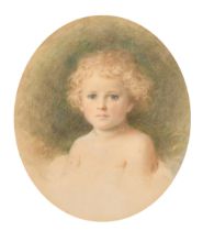 E T (19th Century) British. Bust Portrait of a Small Child, Watercolour, Signed with initials,