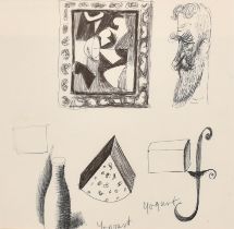 Alberto Morrocco (1917-1998) British. 'Yoghurt', Ink, 6.5" x 6.75" (16.5 x 17.2cm) and another by