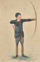 Late 19th Century English School. A Study of an Archer, Watercolour, Signed with initials and