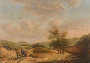 Vincent Jansz van der Vinne (1736-1811) Dutch. Figures in a Landscape, Oil on panel, Signed, 10" x