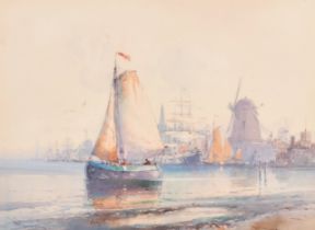 Wilfred Knox (1884-1966) British. 'Amsterdam Harbour', Watercolour, Signed, 10.5" x 14.25" (26.7 x