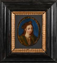 17th Century Italian School. Bust Portrait of a Lady, Oil on Copper, Oval, 4" x 3.1" (10.1 x 8cm)