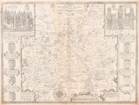 After John Speed (1552-1629) British. "Surrey, described and divided into Hundreds", Map, Mounted,