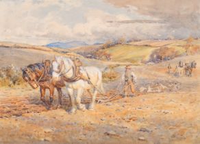 Harold Swanwick (1866-1929) British. "Ploughing the Fields", Watercolour and bodycolour, Signed with