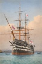 William Frederick Mitchell (1845-1914) British. A Three Masted Vessel, Watercolour, Signed and