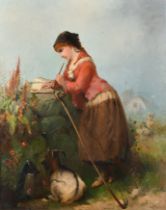W Perry (19th Century) British. A Shepherdess Reading Music, Oil on canvas, Signed and dated '60,