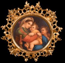 After Raphael (1483-1520) Italian. 'Madonna della Sedia', Porcelain, In a fine carved giltwood