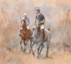 David Howell (1939- ) British. "Polo Study", Pastel, Signed, and inscribed on a label verso, 10" x