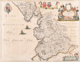 Joan Blaeu (1596-1673) Dutch. "Lancastria, Palatinatus, Lancaster et Lancas Shire", Hand coloured