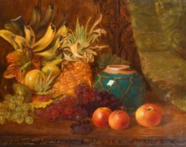 Circle of Charles Thomas Bale (1849-1925) British. Still Life of Fruit on a Ledge, Oil on canvas,