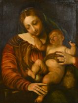 After Paolo Farinati (1524-1606) Italian. The Madonna and Child, Oil on canvas, 36" x 28" (91.5 x