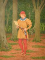 Sidney Harold Meteyard (1868-1947) British. A Study of a Young Boy, standing in a wood reading a