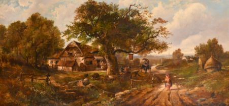 Frans Hopfner (1840-1893) German. Figures by an Inn, Oil on canvas, Signed and dated 1861, 18" x 36"