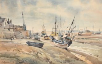 Albert Houghton (1906-1997) British. "Leigh-on-Sea", Watercolour, Signed, and inscribed on a label