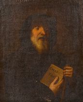 17th Century Spanish School. Study of a Bearded Monk, Oil on canvas, Unframed 17" x 13.25" (43.2 x