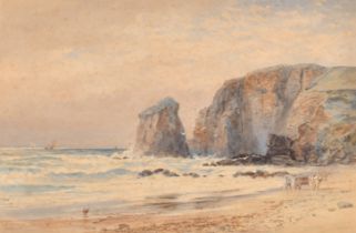 Walter William May (1831-1896) British. "Rocks near Marazion, Cornwall", Watercolour, Signed and